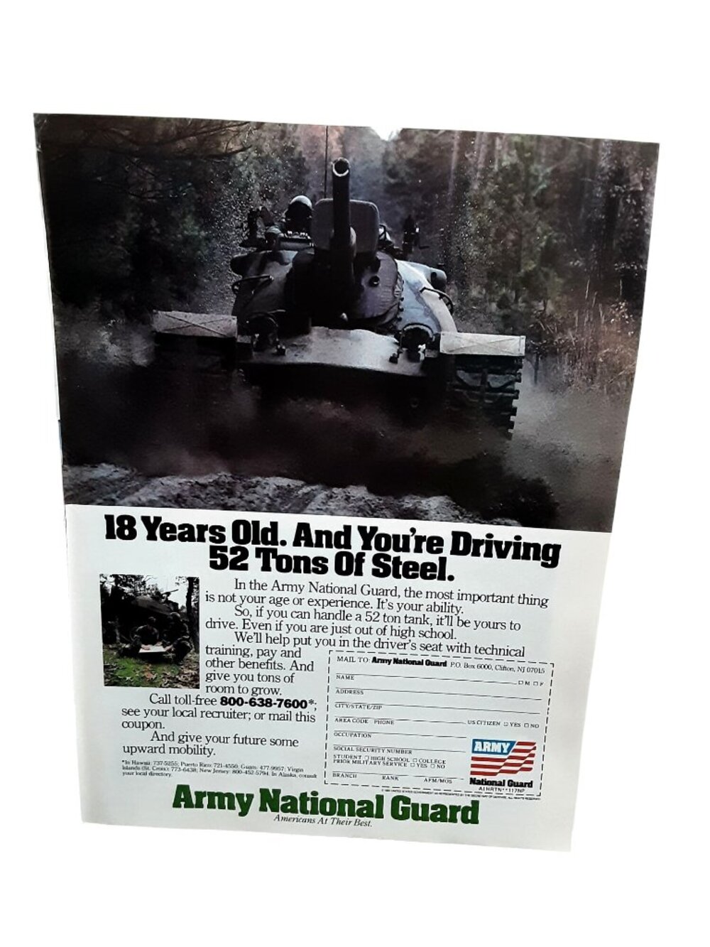 1987 Army National Guard Tank 52 Tons Of Steel Vintage Print Ad